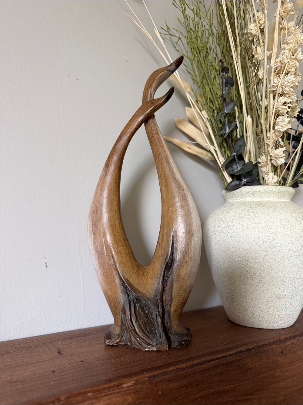 Abstract Twin Birds Sculpture - Brown
